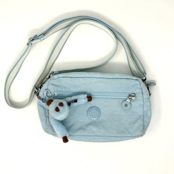 Kipling Light Blue Eugene Mini Crossbody Bag w/ Monkey Keychain Adjustable Strap - Picture 1 of 7